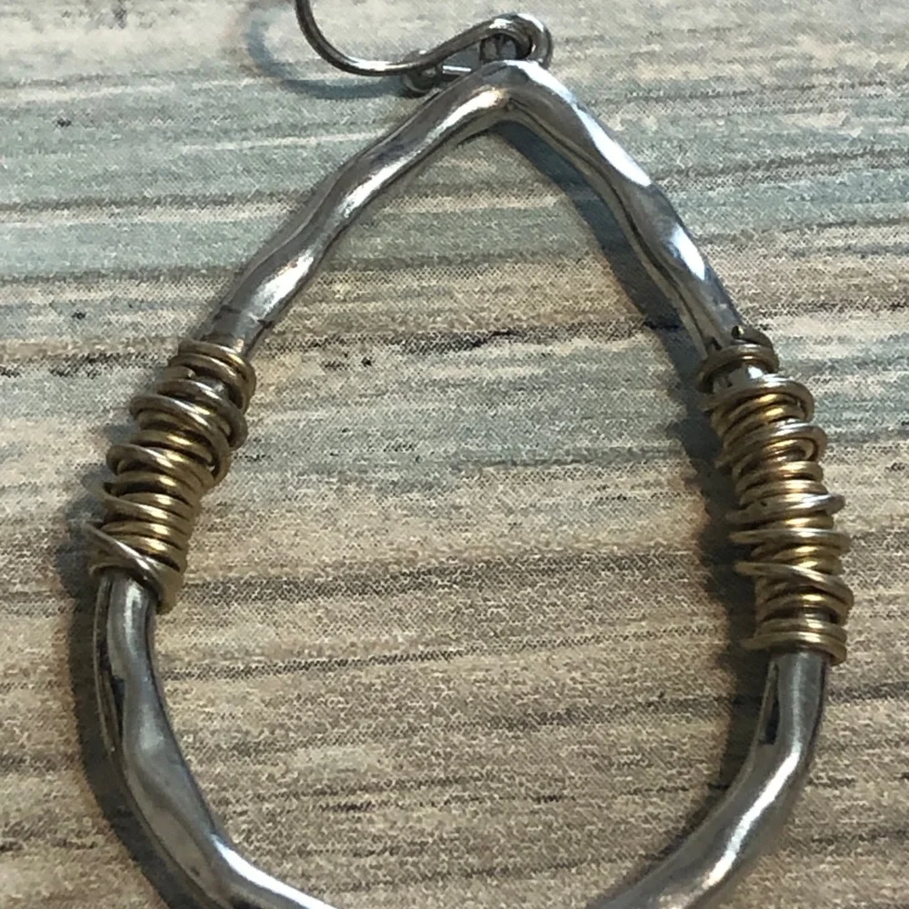 Teardrop Hammered‎ Artisan EARRINGS Silver Tone Gold Drop Dangle Hook 2